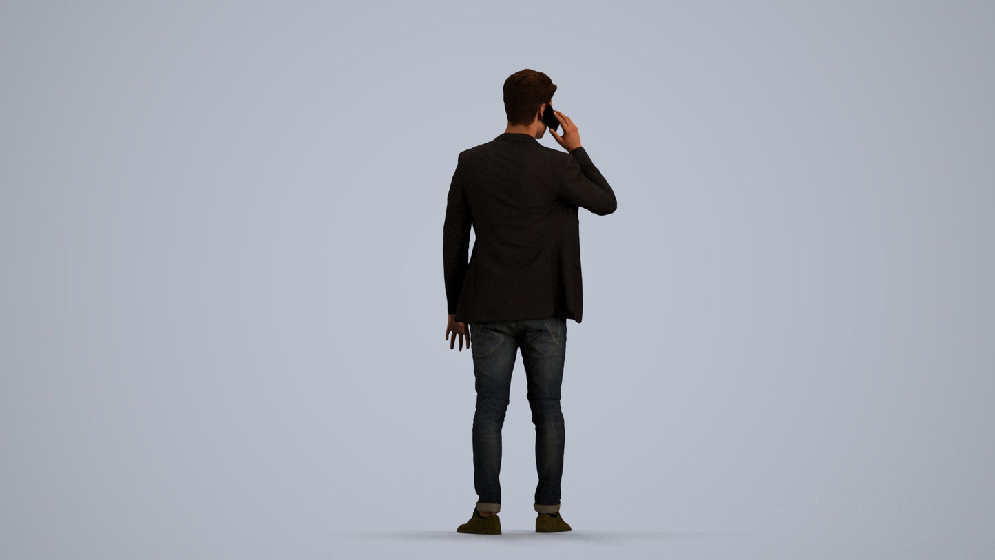 realistic 3D human man casual standing, archviz people FBX OBJ for Blender, front view render