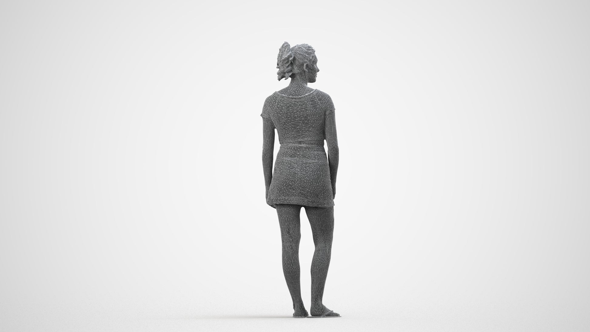 realistic 3D people woman casual standing, render-ready for V-Ray and Corona, FBX OBJ, wireframe side view