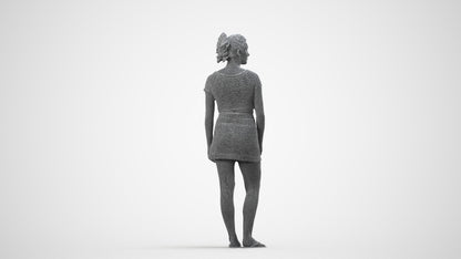 realistic 3D people woman casual standing, render-ready for V-Ray and Corona, FBX OBJ, wireframe side view