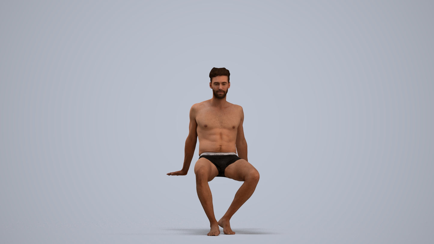 3D human model man sport pool, photogrammetry scanned person for archviz, standing pose render