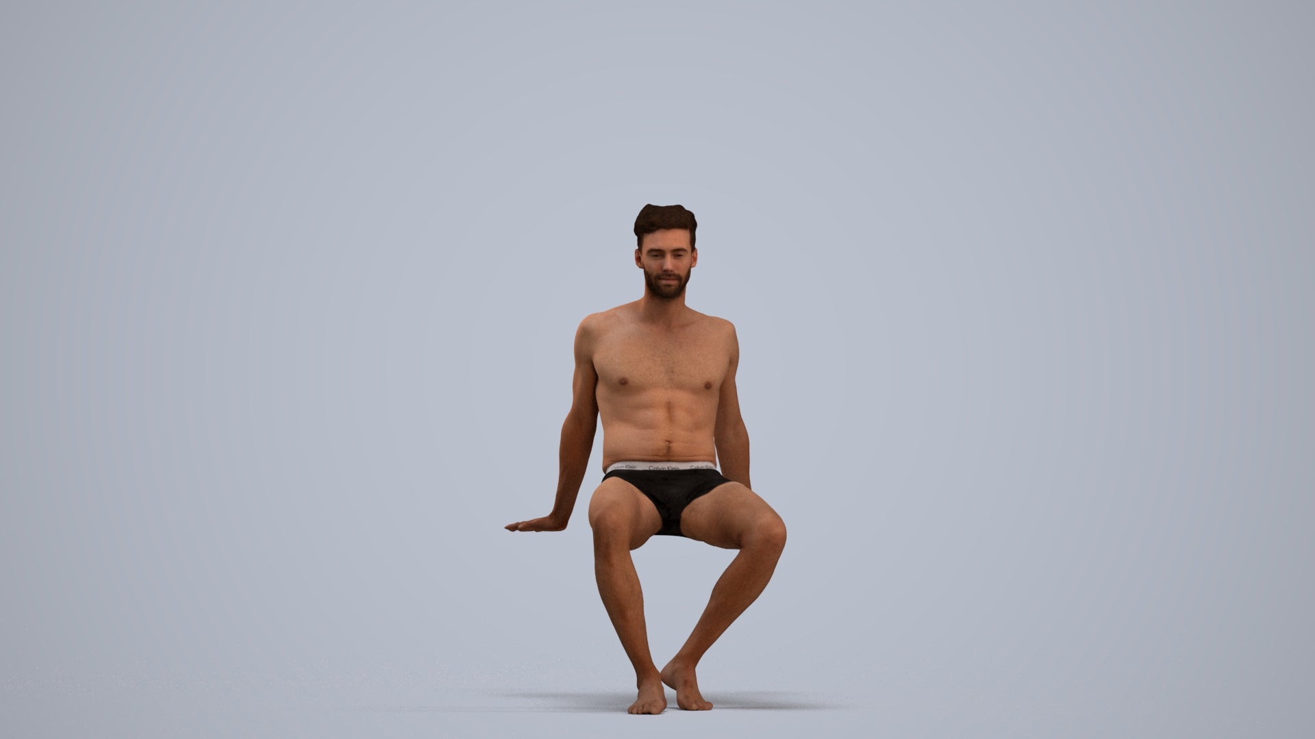 3D human model man sport pool, photogrammetry scanned person for archviz, standing pose render