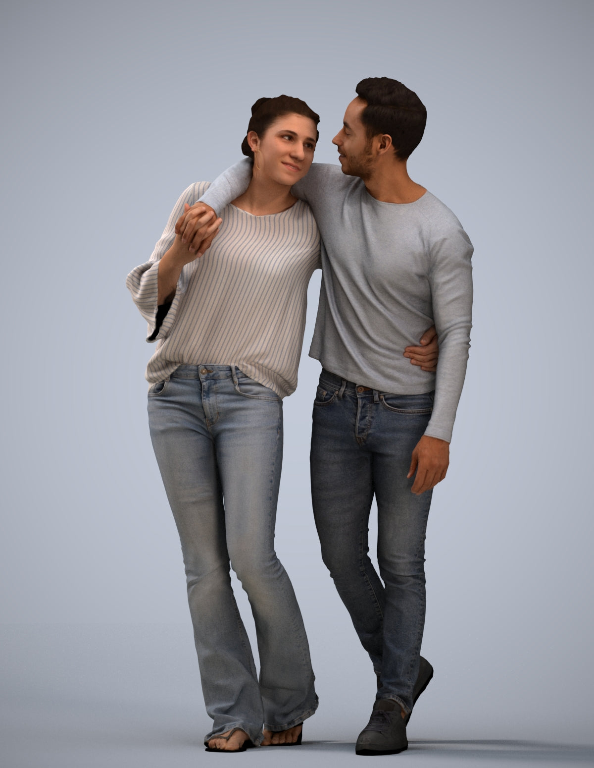 scanned 3D woman casual couple, photogrammetry people for Enscape and V-Ray