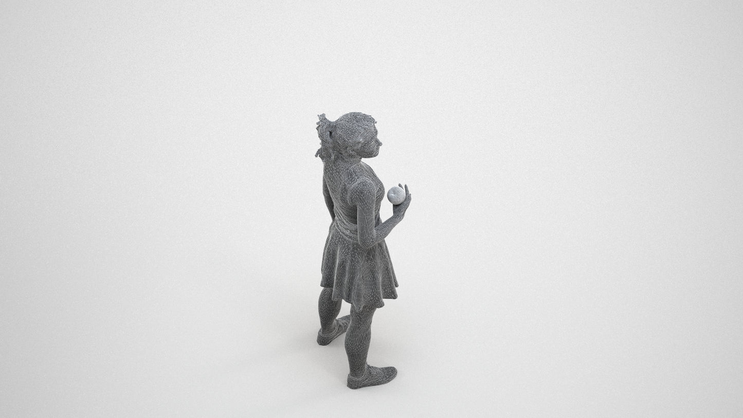 realistic 3D woman casual standing, scanned archviz people for Blender and 3ds Max, wireframe three-quarter view