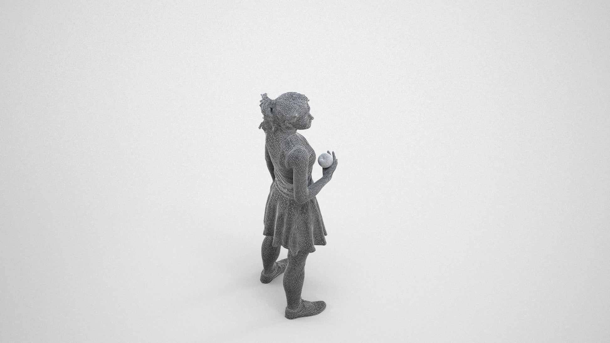 realistic 3D woman casual standing, scanned archviz people for Blender and 3ds Max, wireframe three-quarter view
