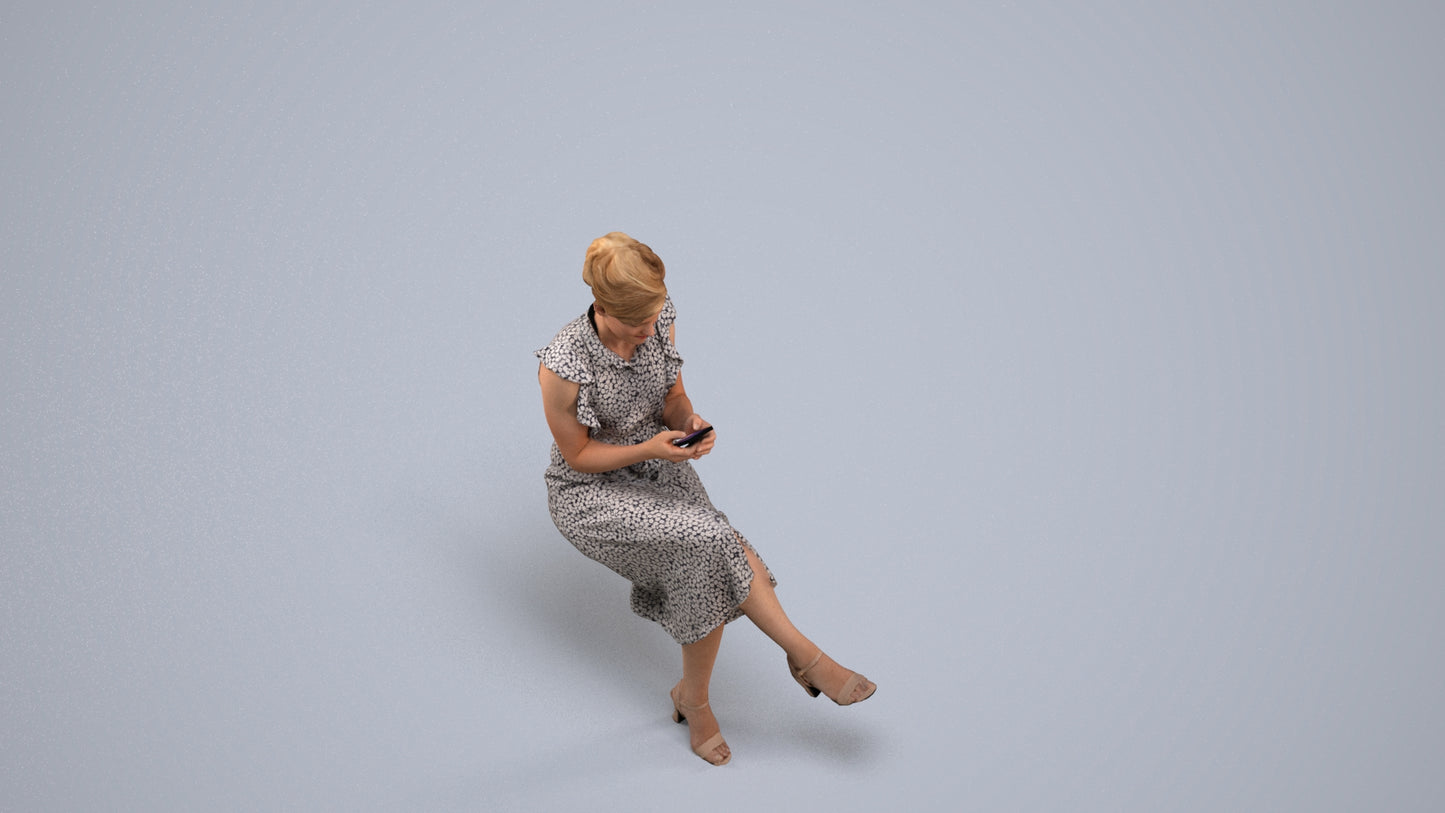 realistic 3D people woman casual sitting, render-ready for V-Ray and Corona, FBX OBJ, back view render