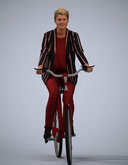 3D people model woman business cycling, scanned human for 3ds Max rendering