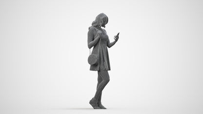 3D people model woman standing, scanned human for 3ds Max rendering, wireframe side view