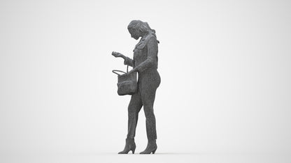 realistic 3D woman business standing, scanned archviz people for Blender and 3ds Max, wireframe back view