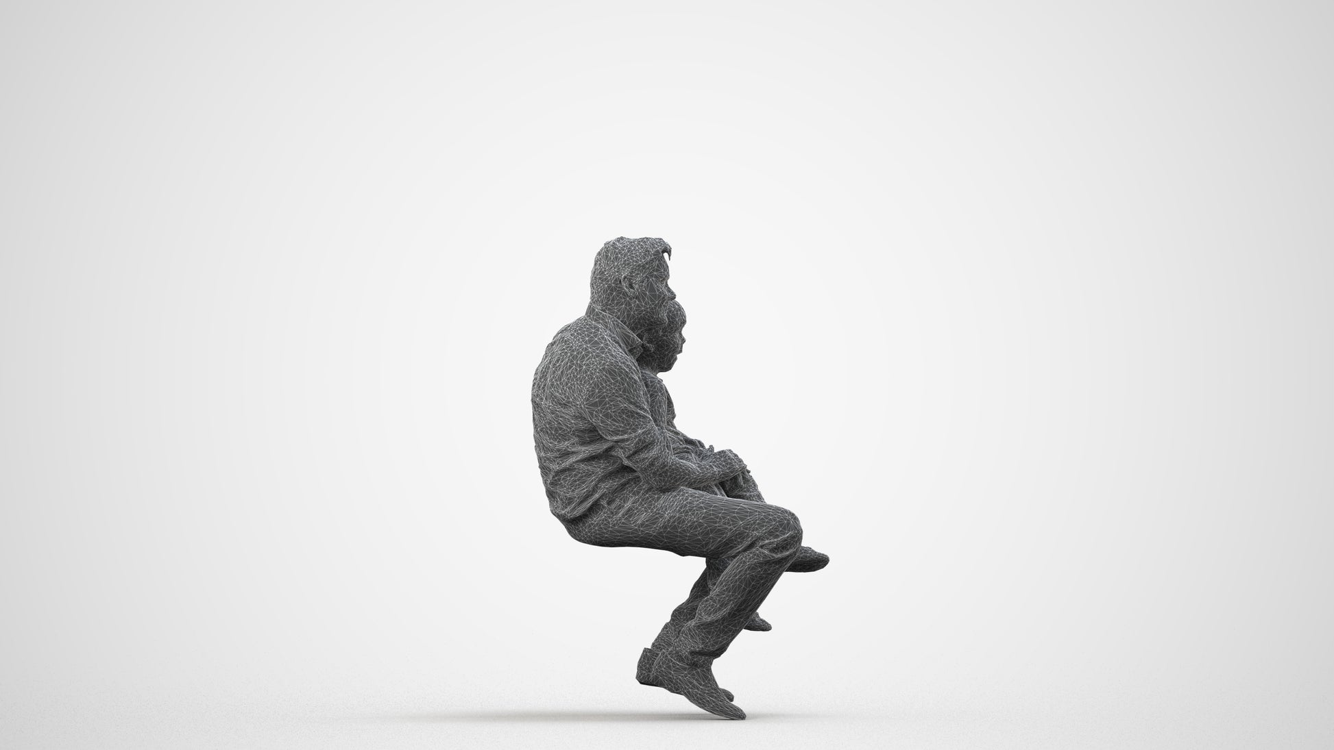 3D people model boy casual kids, scanned human for 3ds Max rendering, wireframe side view