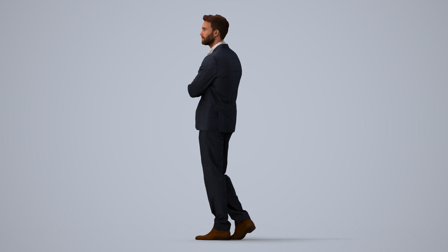 photogrammetry 3D man business, realistic human model archviz FBX, three-quarter view render