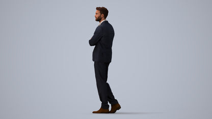 photogrammetry 3D man business, realistic human model archviz FBX, three-quarter view render