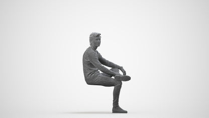 3D people model man casual sitting, scanned human for 3ds Max rendering, wireframe side view