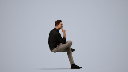 realistic 3D man casual sitting, scanned archviz people for Blender and 3ds Max, side view render
