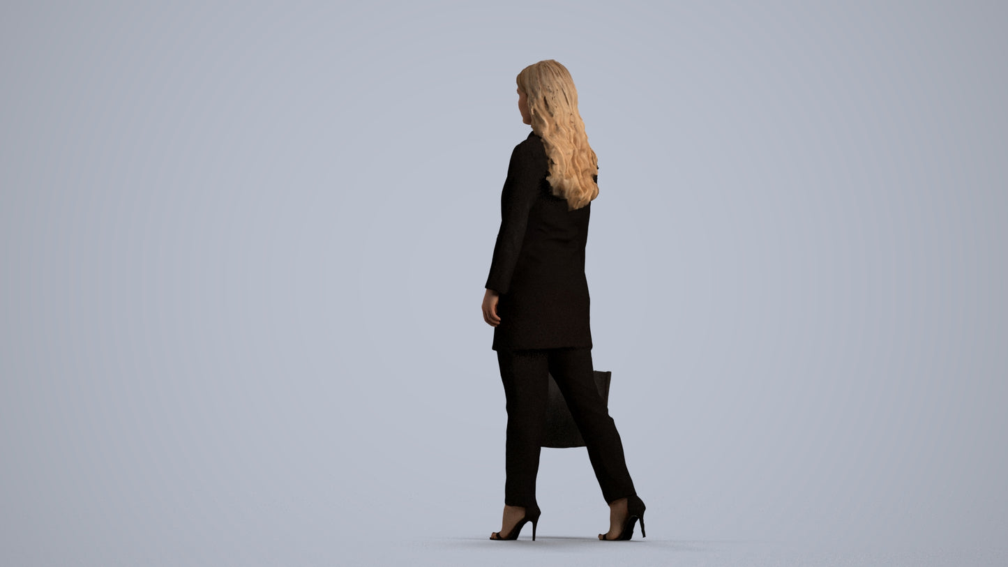 realistic 3D woman casual walking, scanned archviz people for Blender and 3ds Max, front view render