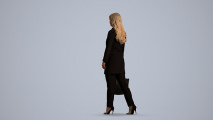 realistic 3D woman casual walking, scanned archviz people for Blender and 3ds Max, front view render