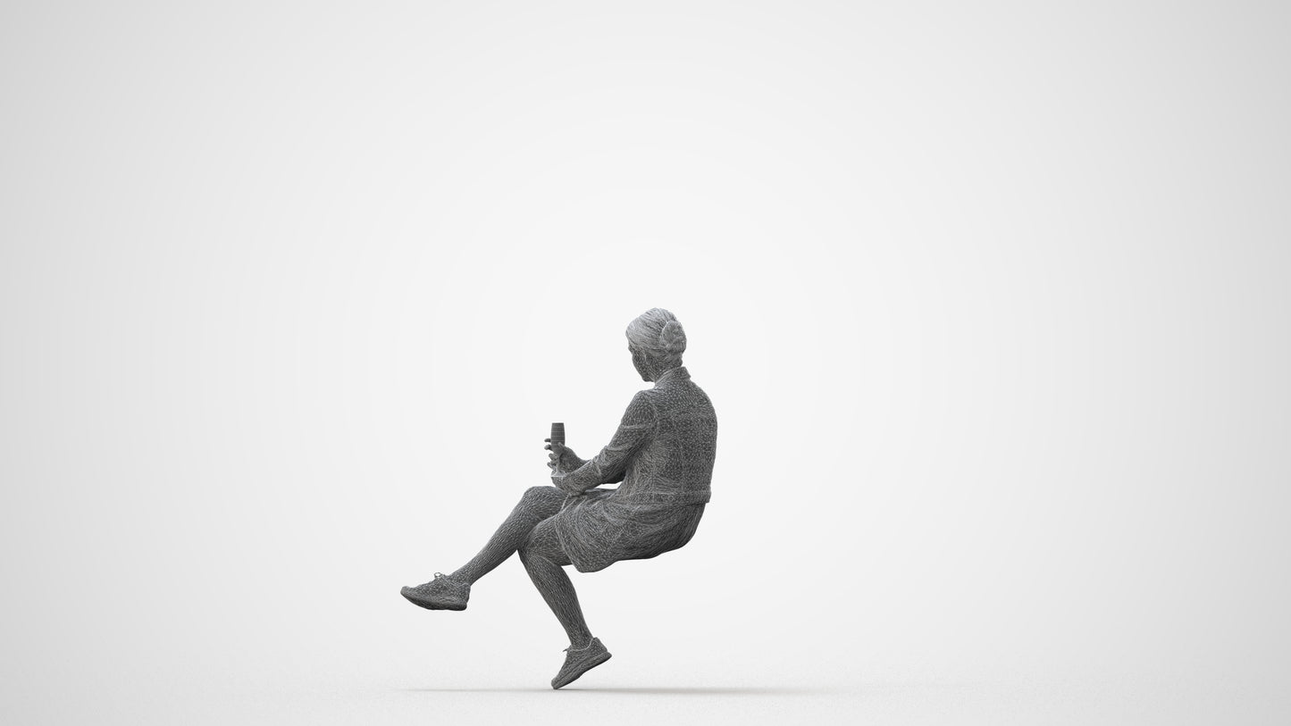 3D people model woman casual sitting, scanned human for 3ds Max rendering, square thumbnail