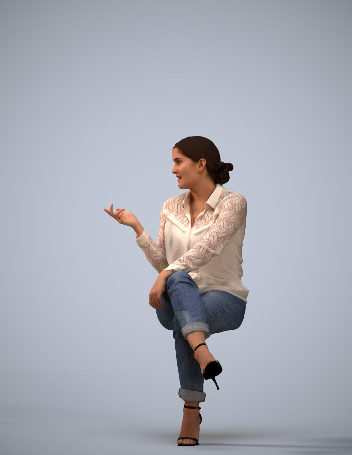 3D people model woman casual sitting, scanned human for 3ds Max rendering