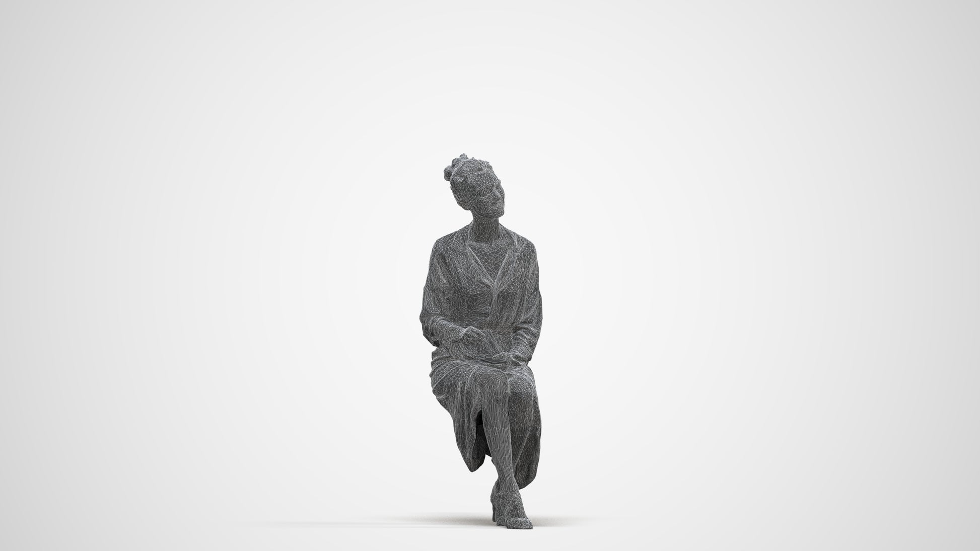 3D scanned woman sitting business, photorealistic archviz people for Enscape and SketchUp, three-quarter front view render