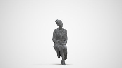 3D scanned woman sitting business, photorealistic archviz people for Enscape and SketchUp, three-quarter front view render