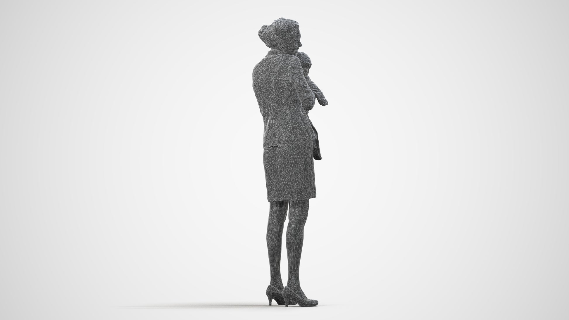 scanned 3D girl business kids, photogrammetry people for Enscape and V-Ray, wireframe side view