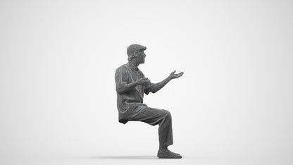realistic 3D man casual sitting, scanned archviz people for Blender and 3ds Max, wireframe side view