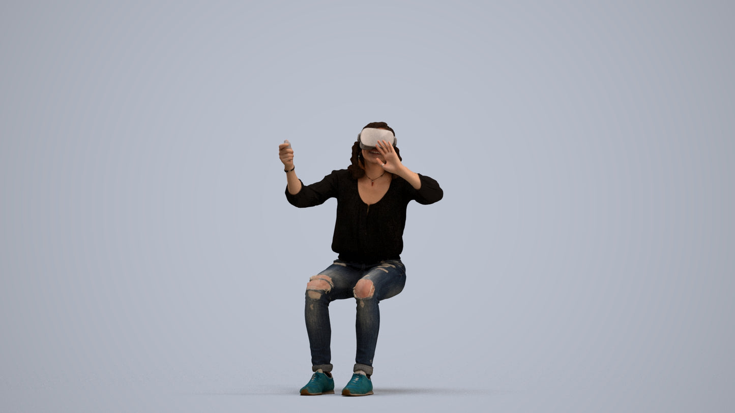 scanned 3D woman casual sitting, photogrammetry people for Enscape and V-Ray, standing pose render