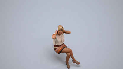 realistic 3D woman casual sitting, scanned archviz people for Blender and 3ds Max, back view render