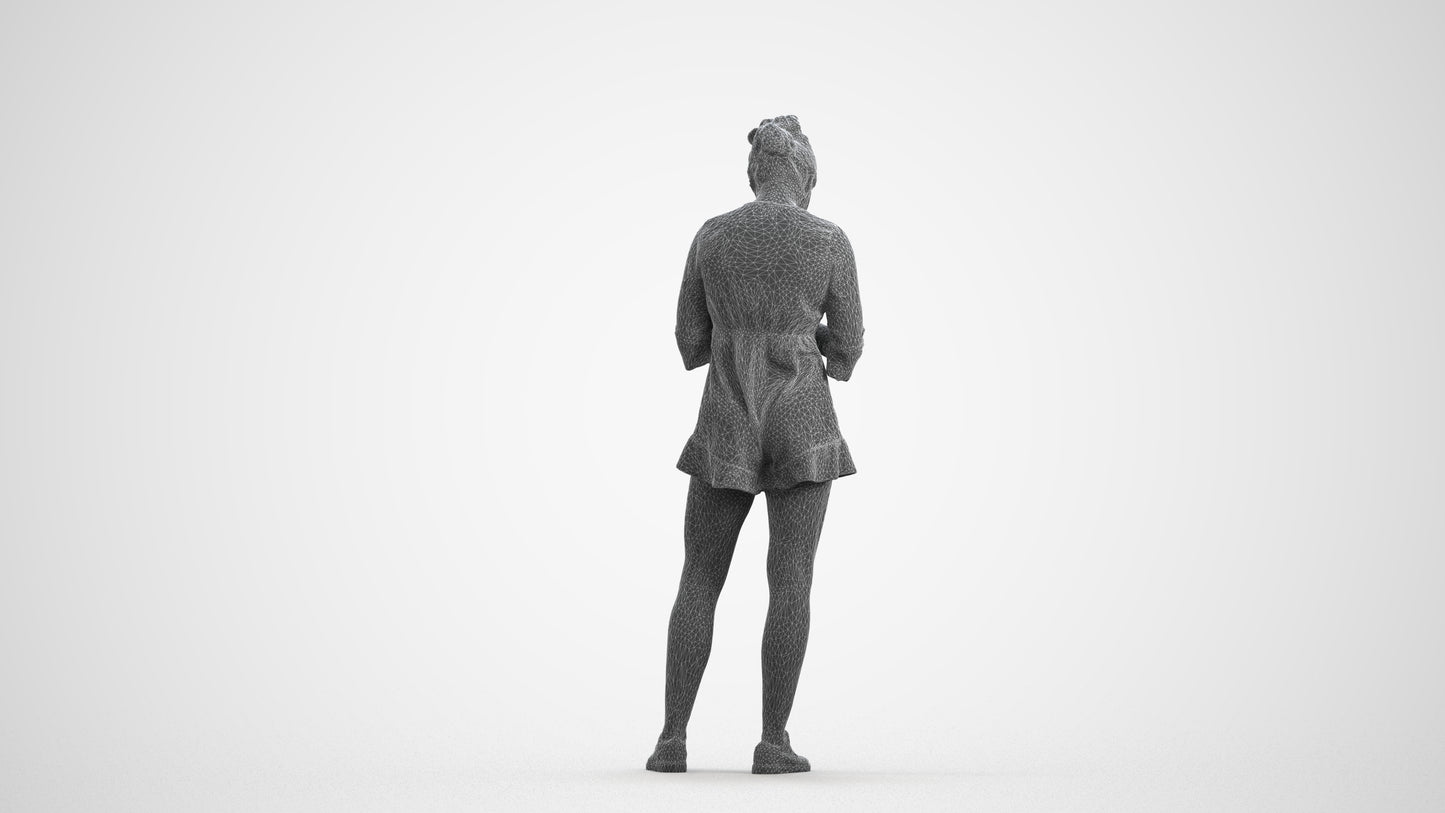 realistic 3D human girl casual kids, archviz people FBX OBJ for Blender, wireframe front view