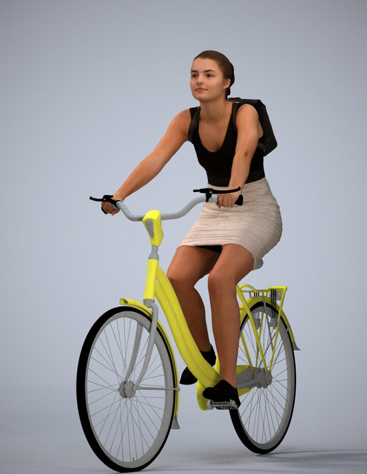 3D scanned girl cycling casual, photorealistic archviz people for Enscape and SketchUp