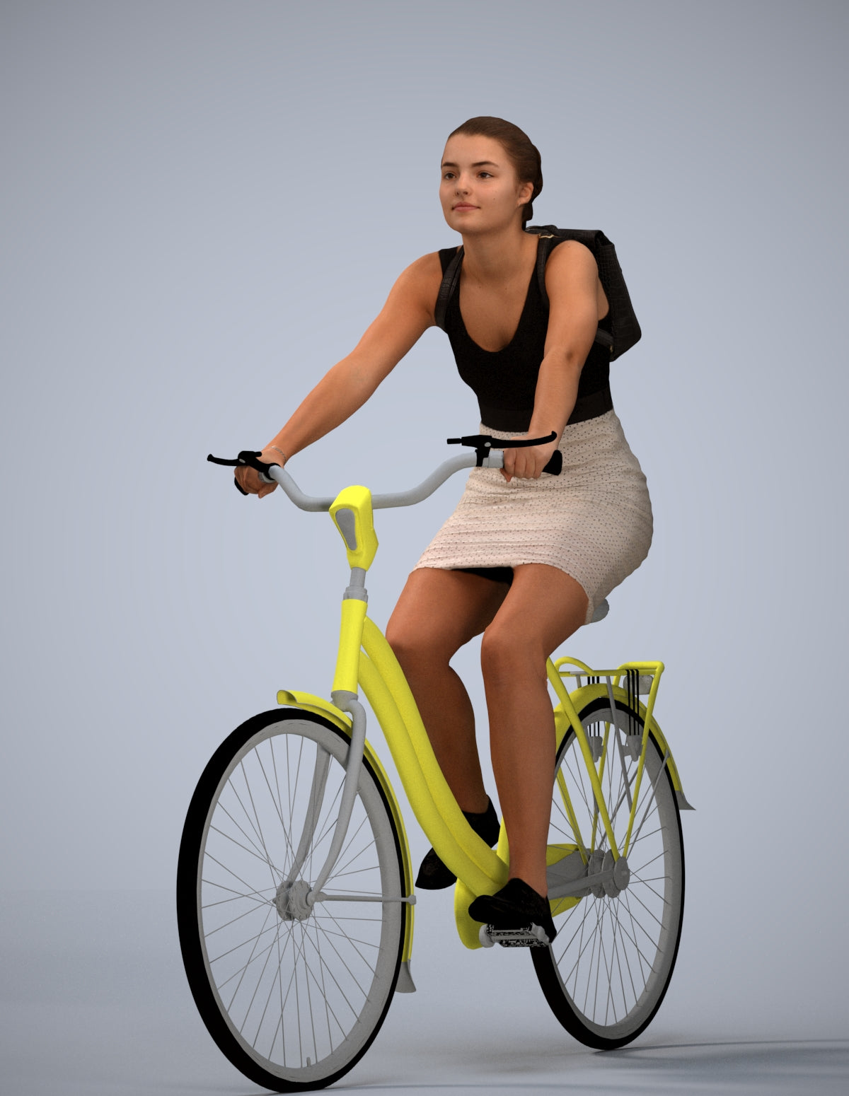 3D scanned girl cycling casual, photorealistic archviz people for Enscape and SketchUp