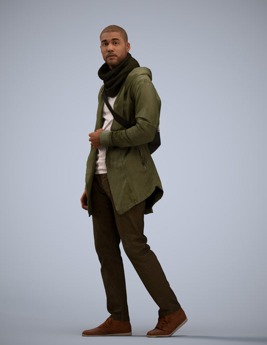 realistic 3D man casual walking, scanned archviz people for Blender and 3ds Max