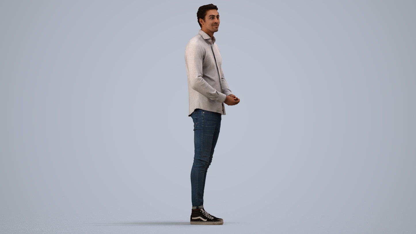 realistic 3D human man casual standing, archviz people FBX OBJ for Blender, side view render