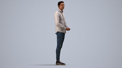 realistic 3D human man casual standing, archviz people FBX OBJ for Blender, side view render