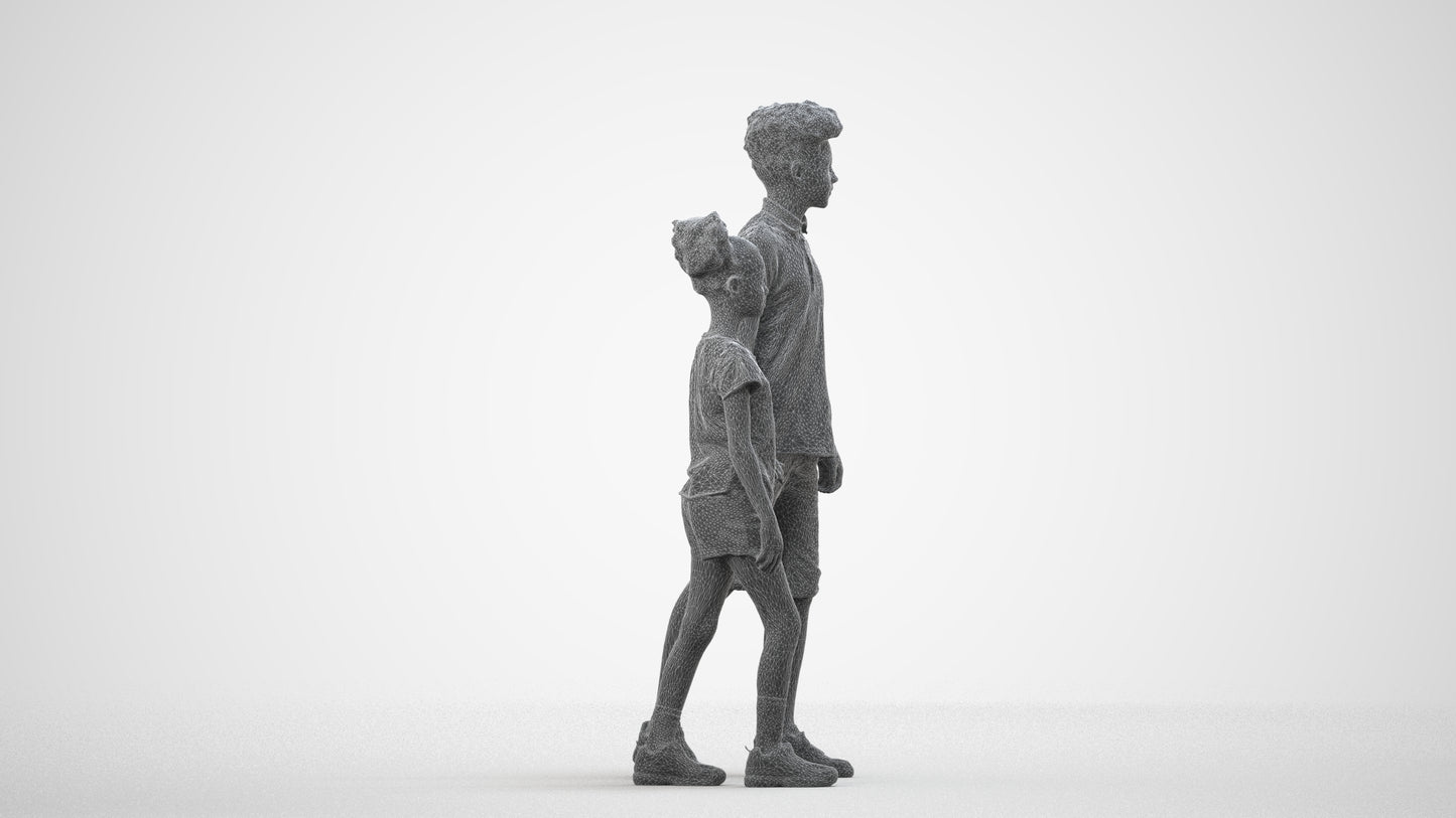 3D human model girl casual kids, photogrammetry scanned person for archviz, wireframe side view