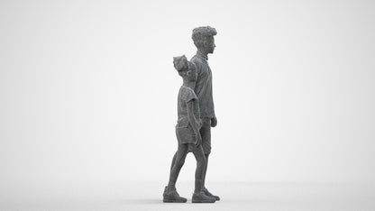 3D human model girl casual kids, photogrammetry scanned person for archviz, wireframe side view