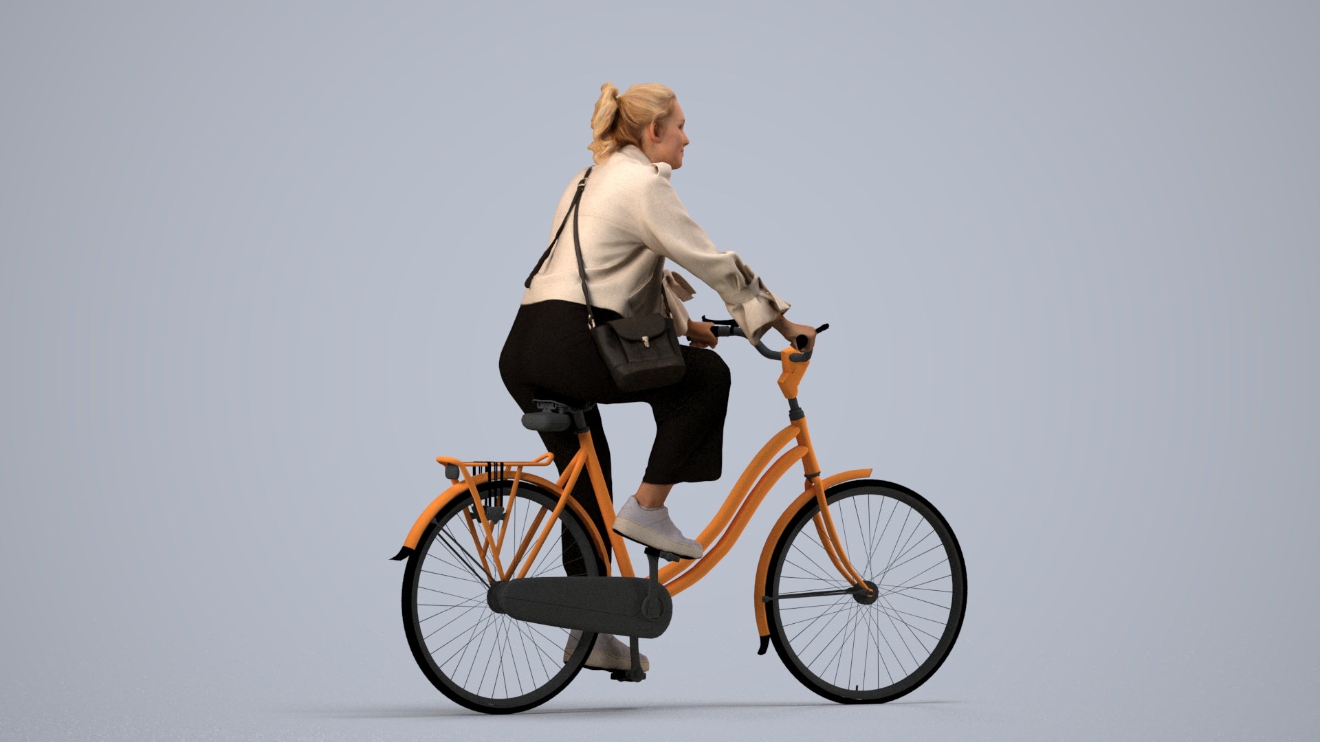 3D people model woman casual cycling, scanned human for 3ds Max rendering, side view render