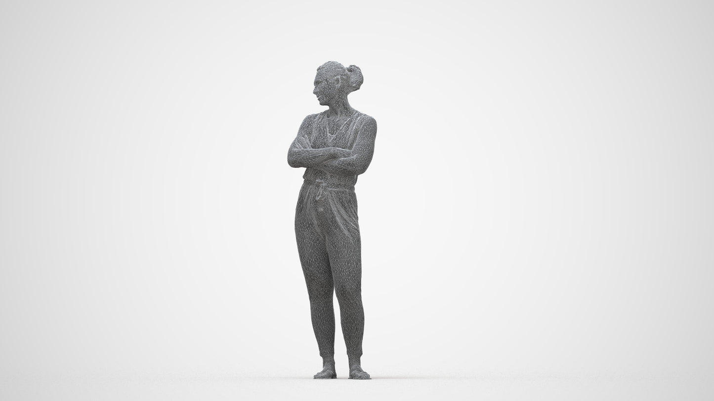 realistic 3D people woman casual standing, render-ready for V-Ray and Corona, FBX OBJ, wireframe back view
