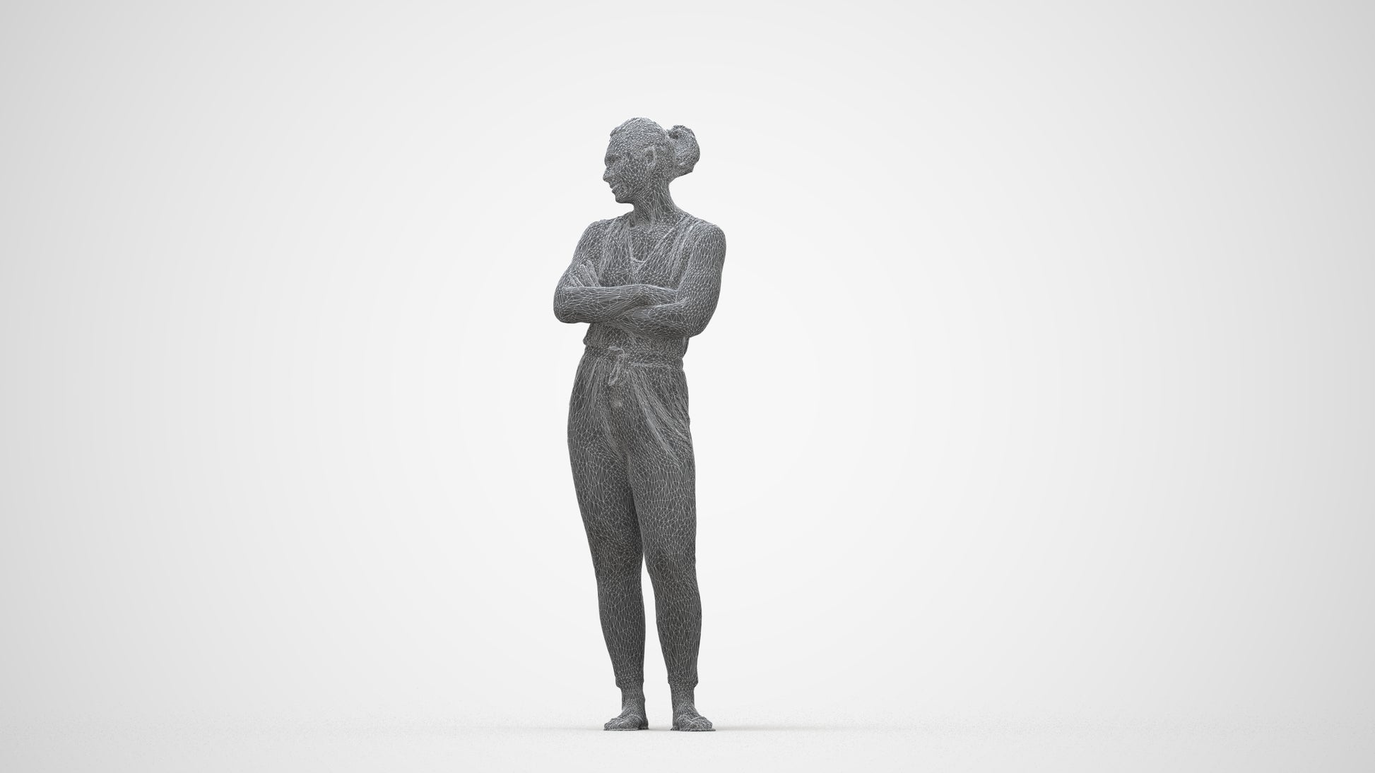 realistic 3D people woman casual standing, render-ready for V-Ray and Corona, FBX OBJ, wireframe back view