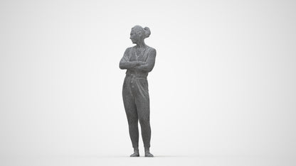 realistic 3D people woman casual standing, render-ready for V-Ray and Corona, FBX OBJ, wireframe back view