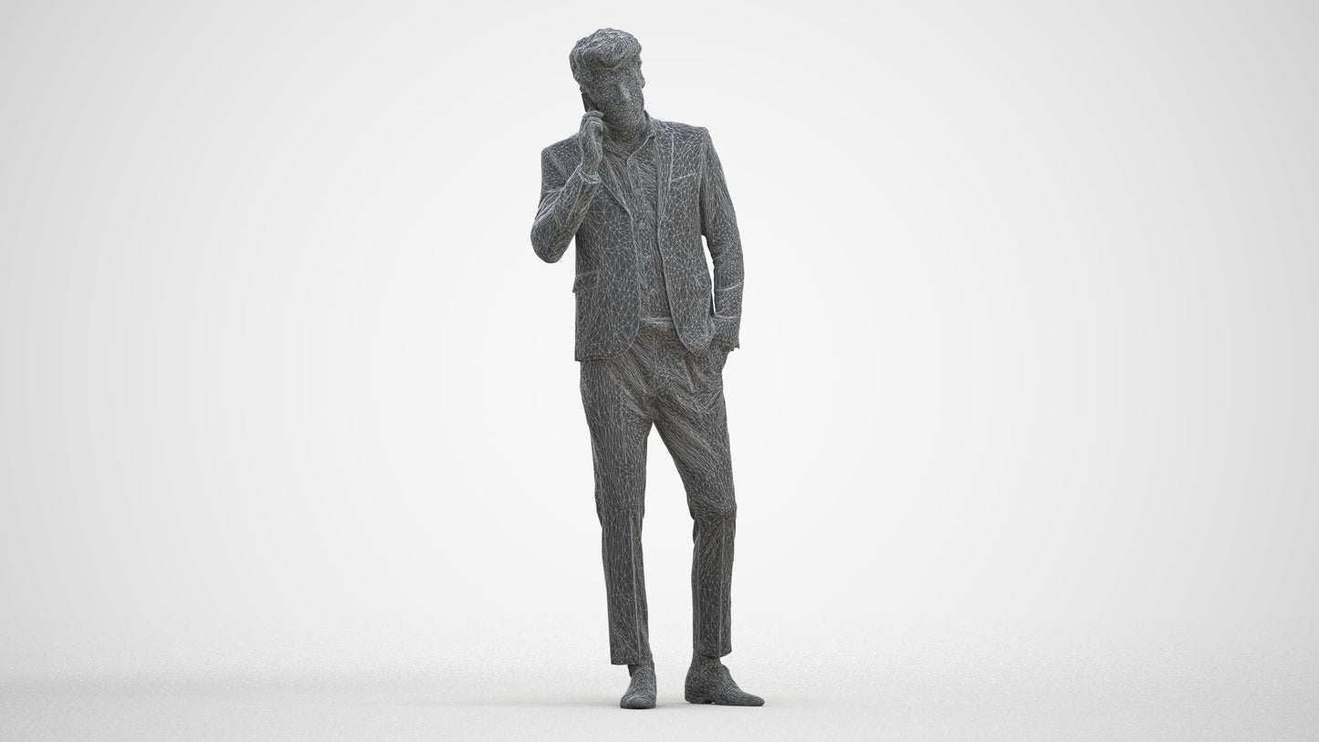 3D human model man business, photogrammetry scanned person for archviz, three-quarter front view render