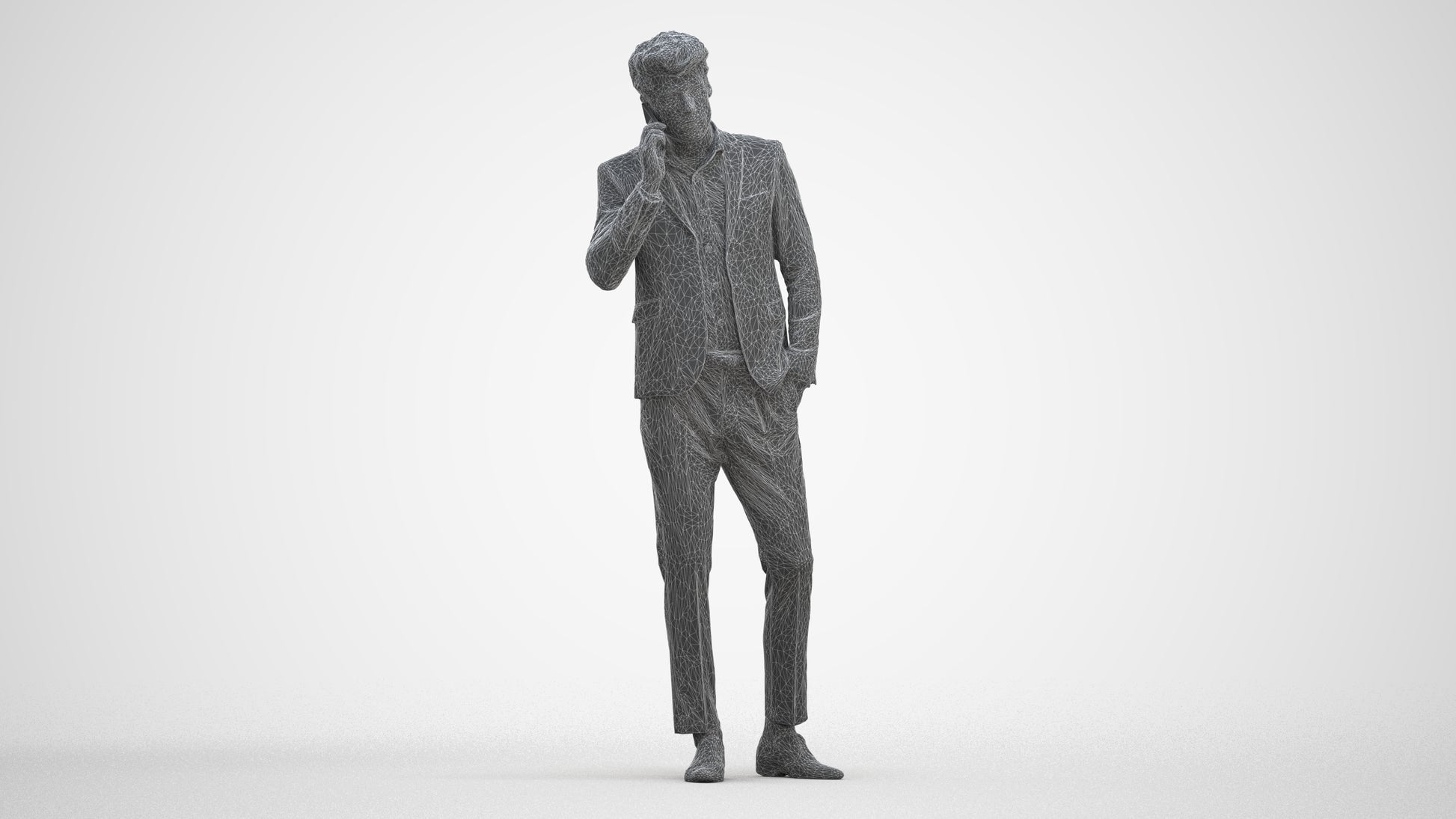 3D human model man business, photogrammetry scanned person for archviz, three-quarter front view render