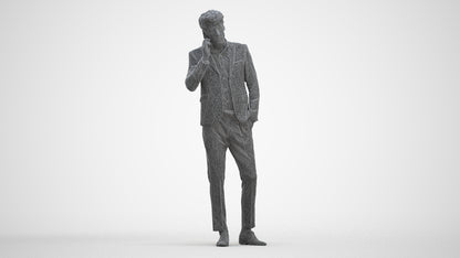 3D human model man business, photogrammetry scanned person for archviz, three-quarter front view render