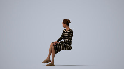 3D scanned woman sitting casual, photorealistic archviz people for Enscape and SketchUp, three-quarter view render