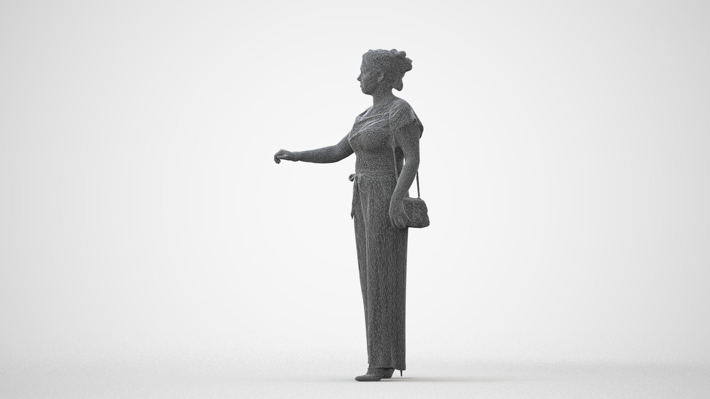 realistic 3D woman casual standing, scanned archviz people for Blender and 3ds Max, square thumbnail
