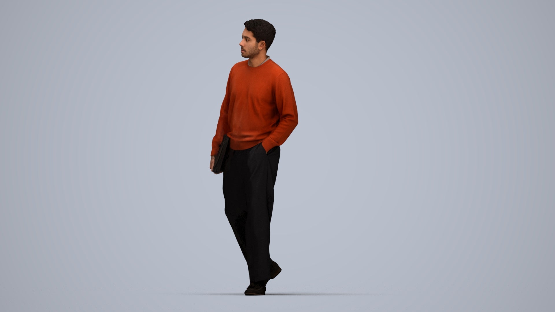 3D people model man casual walking, scanned human for 3ds Max rendering, top-down view render