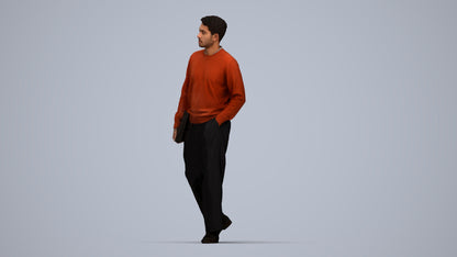3D people model man casual walking, scanned human for 3ds Max rendering, top-down view render