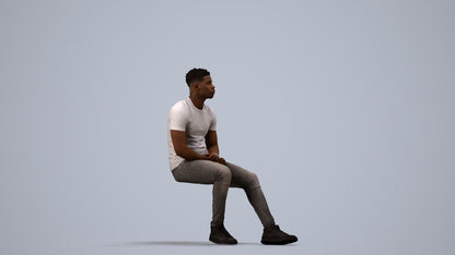 3D scanned man sitting casual, photorealistic archviz people for Enscape and SketchUp, side view render