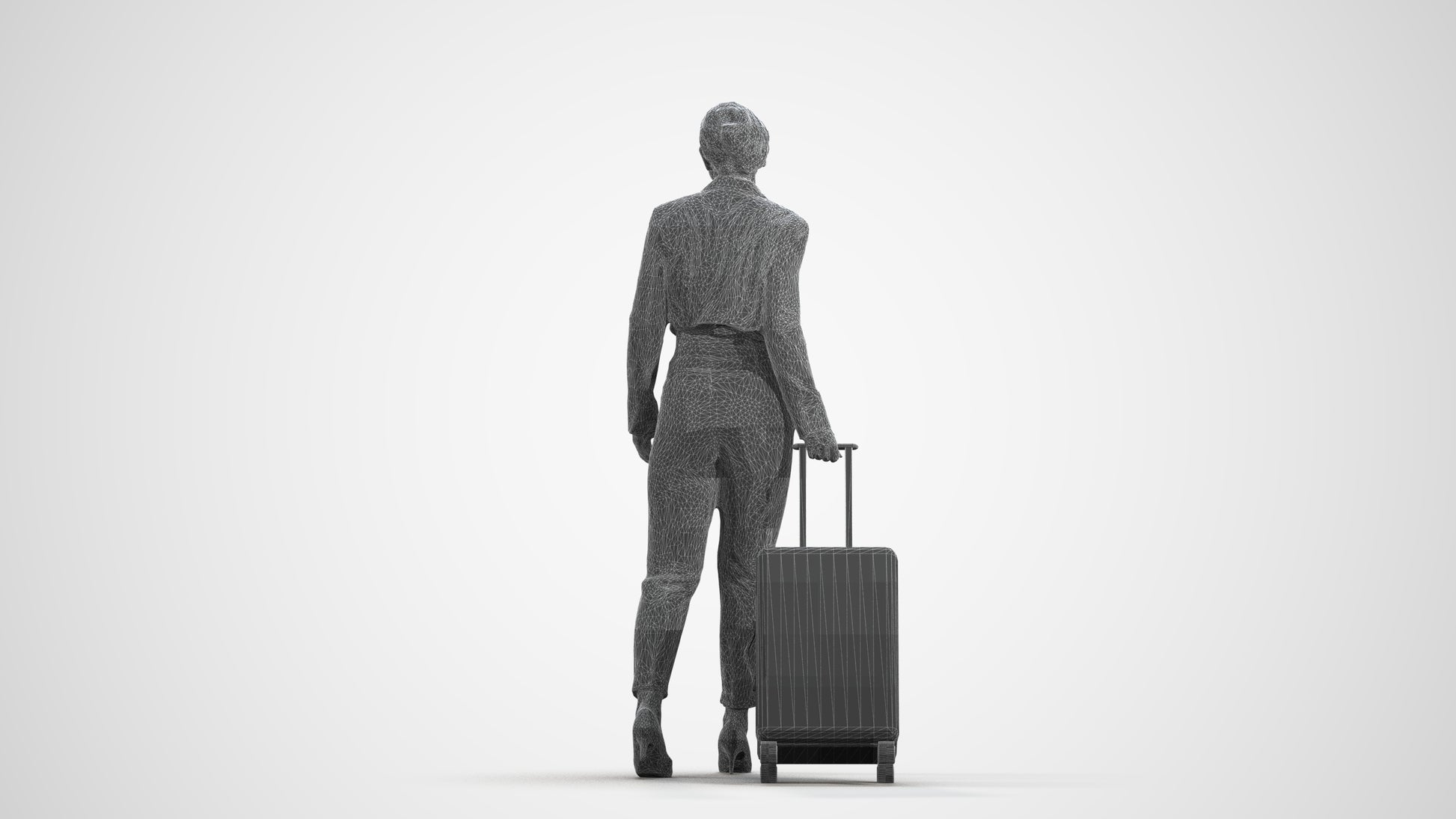 3D human model woman business, photogrammetry scanned person for archviz, wireframe front view