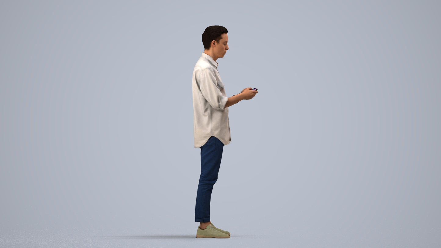 3D people model man casual standing, scanned human for 3ds Max rendering, side view render