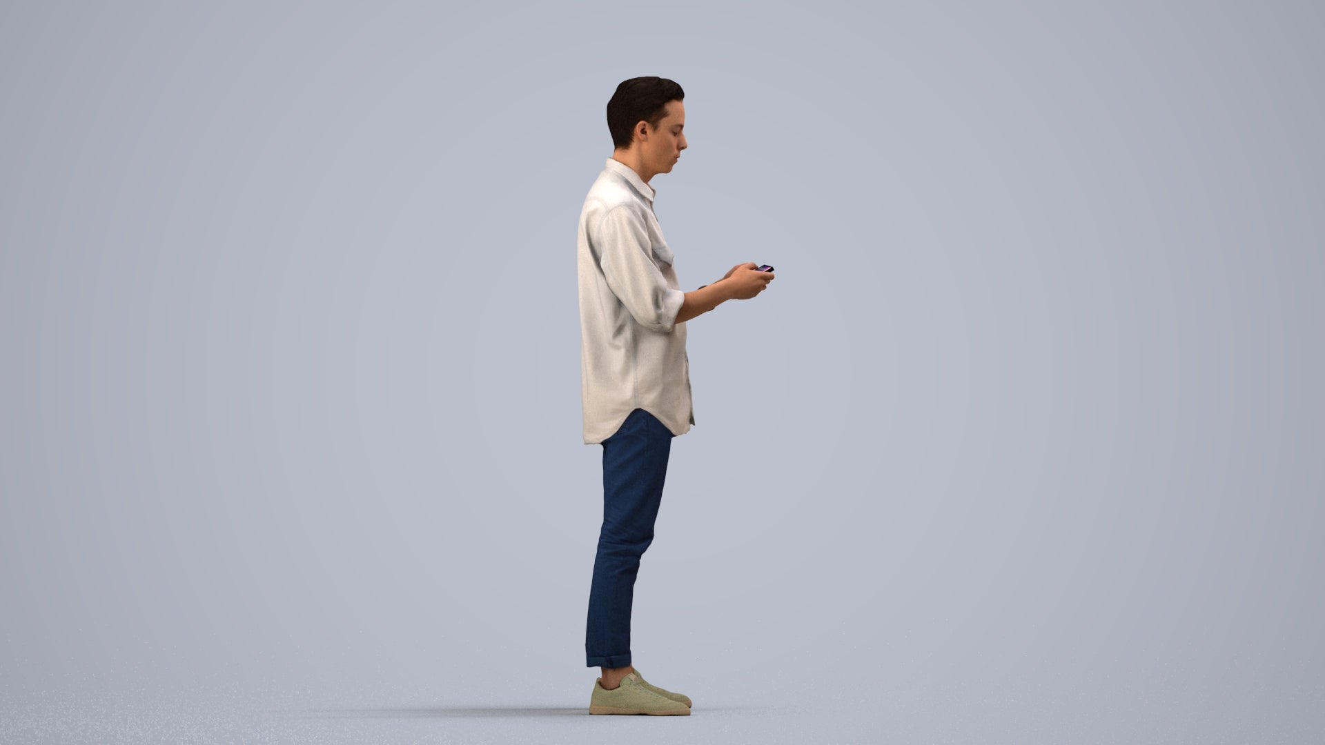 3D people model man casual standing, scanned human for 3ds Max rendering, side view render